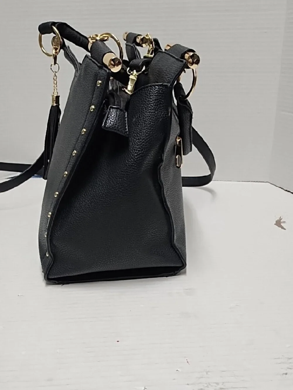 Classic Black Structured Satchel Handbag - Gold Hardware